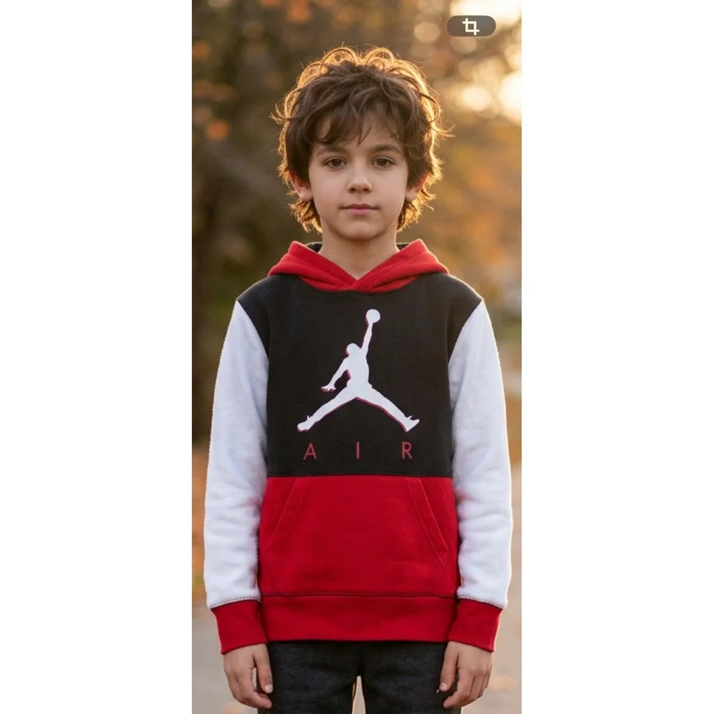 Jordan Kids‎ Air Jumpman Colorblock Hoodie Red Black White A188-R78 Size M 10-12